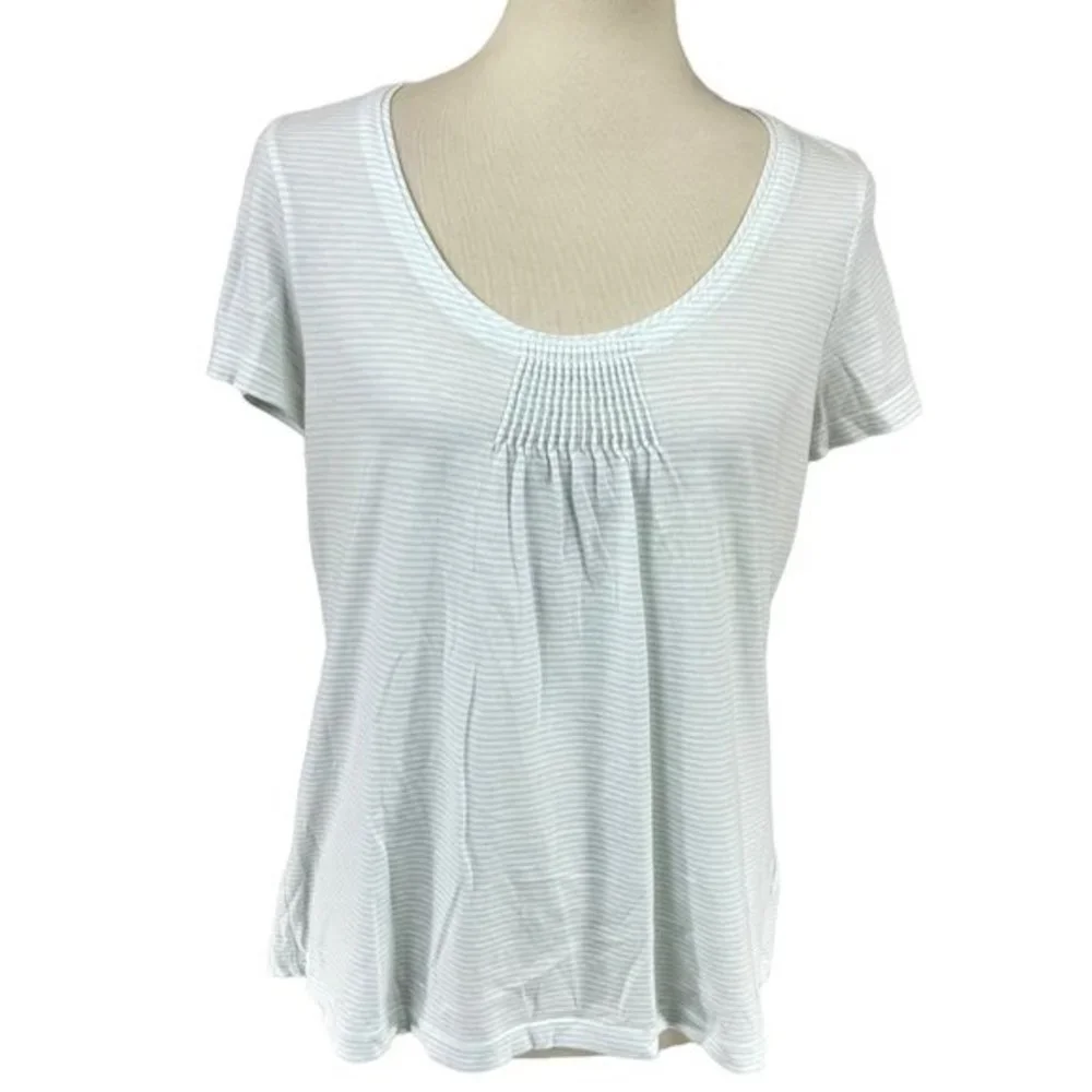 Talbots Women's Light Green Striped Semi Sheer Short‎ Sleeve Shirt Top Blouse M